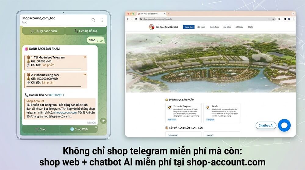 Trải nghiệm Shop telegram, Shop web và Chatbot AI miễn phí tại shop-account.com