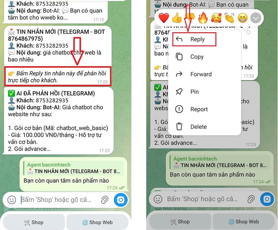Shop telegram là trung gian giữa telegram chủ shop và telegram của khách