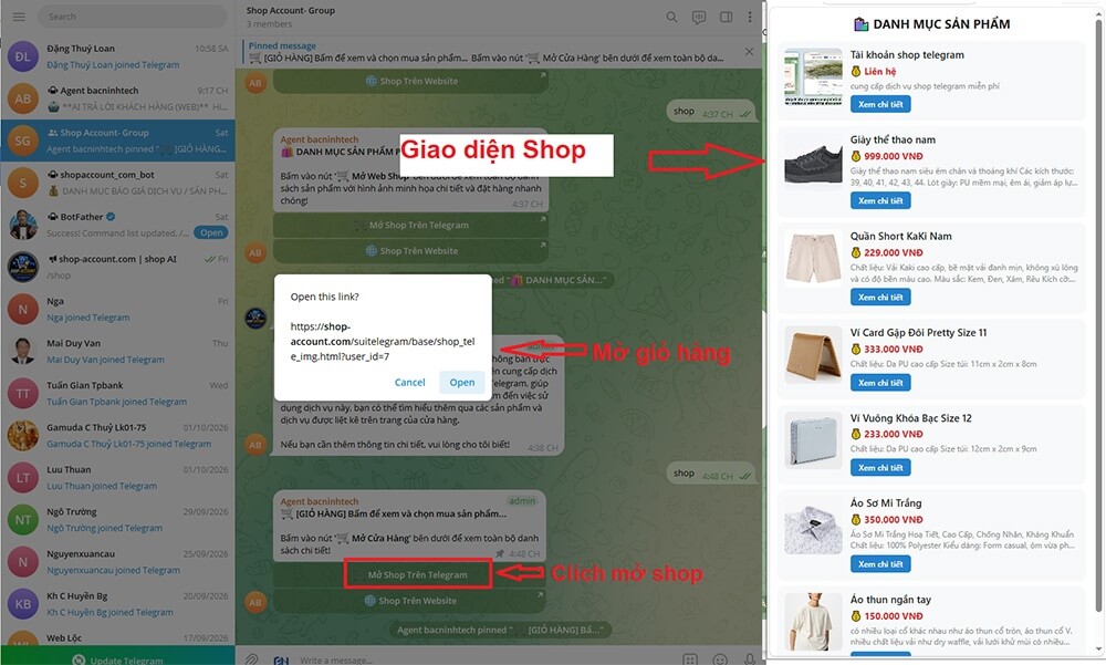 Các bước đưa giỏ hàng- shop lên nhóm Telegram