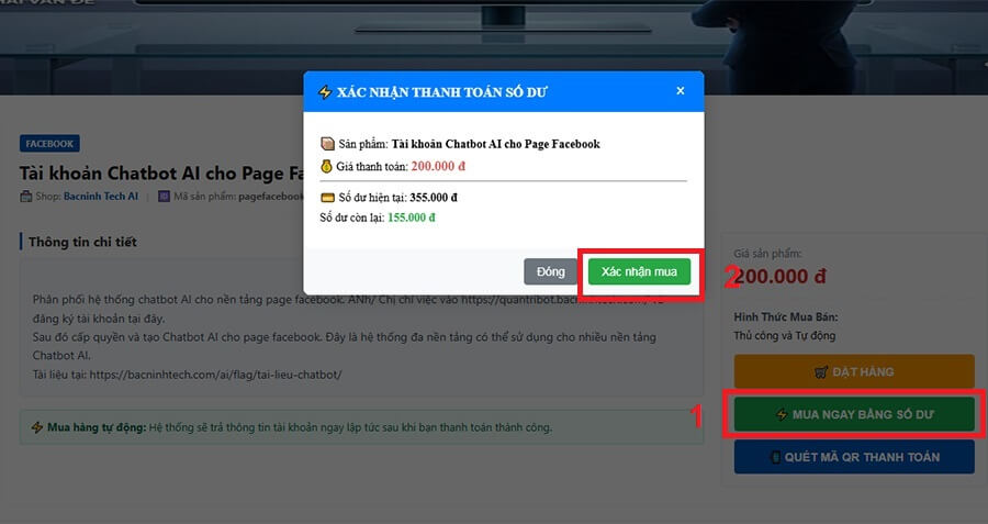 Chỉ cần ấn nút xác nhận mua là giao dịch sẽ thành công