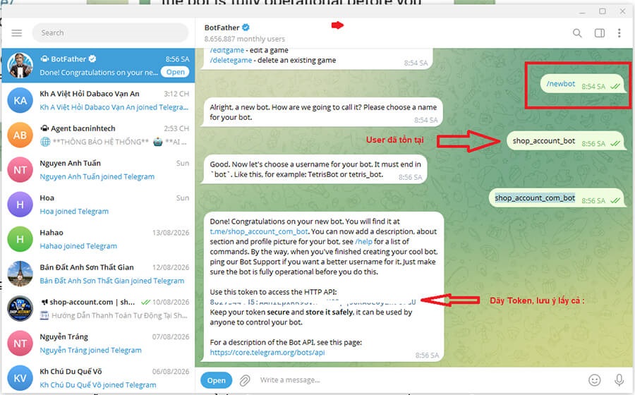 Chỉ cần 2 tin nhắn là có được bot telegram